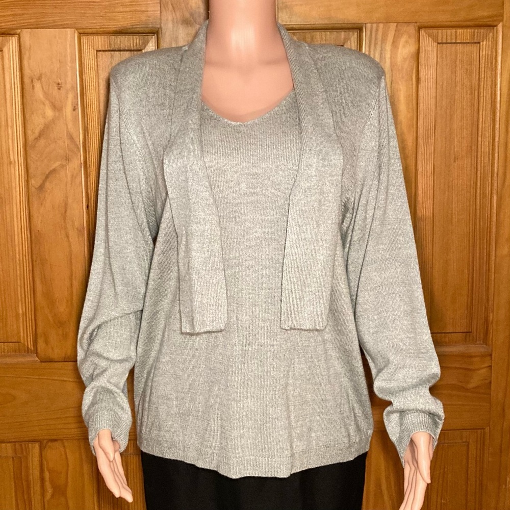 NWOT Alfred Dunner Vintage 90s Sweater V Neck Knit Long Sleeve Gray Size L Large